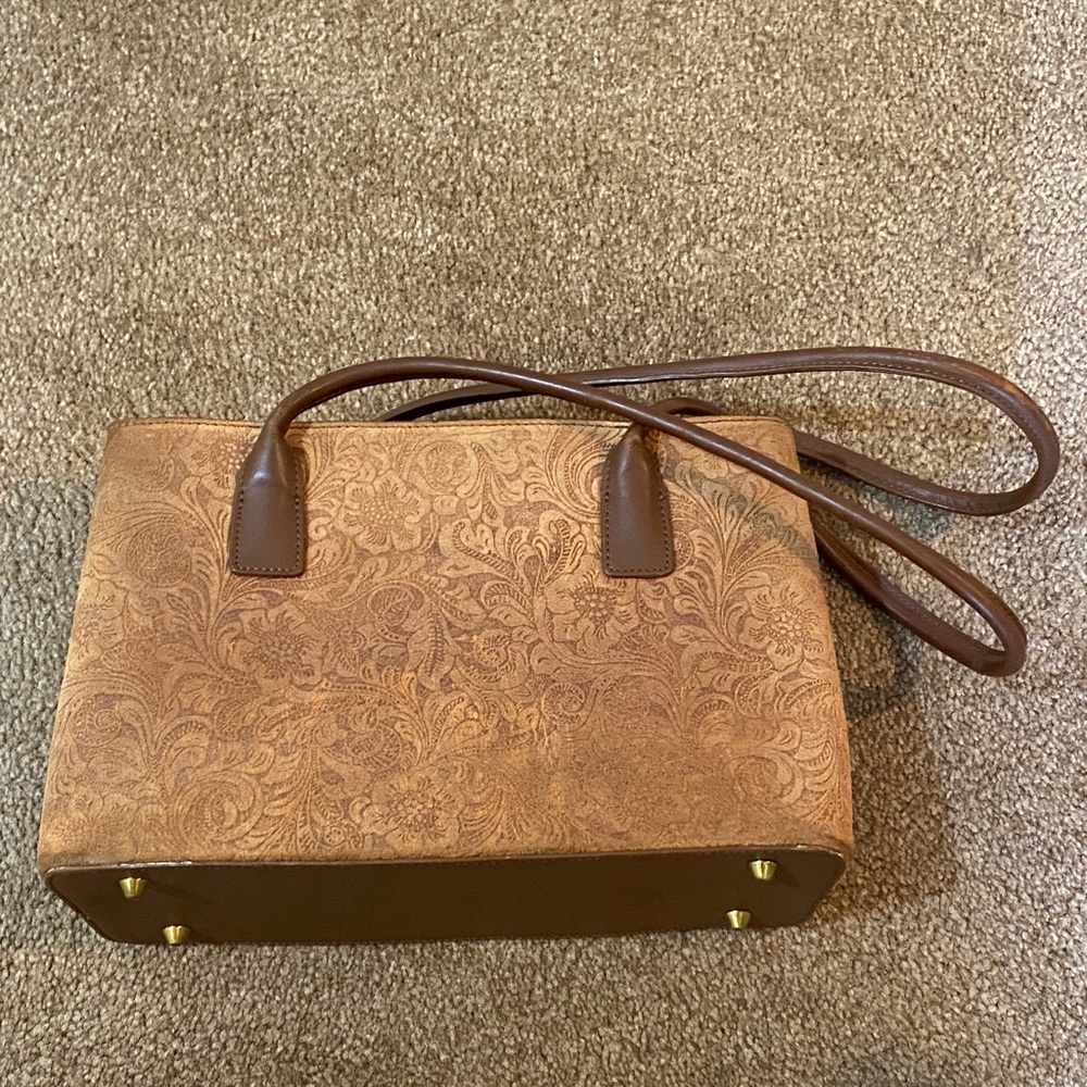 Lord and Taylor Tooled Leather Shoulder Bag